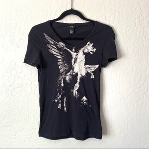 Pegasus Black VNeck Graphic Tee